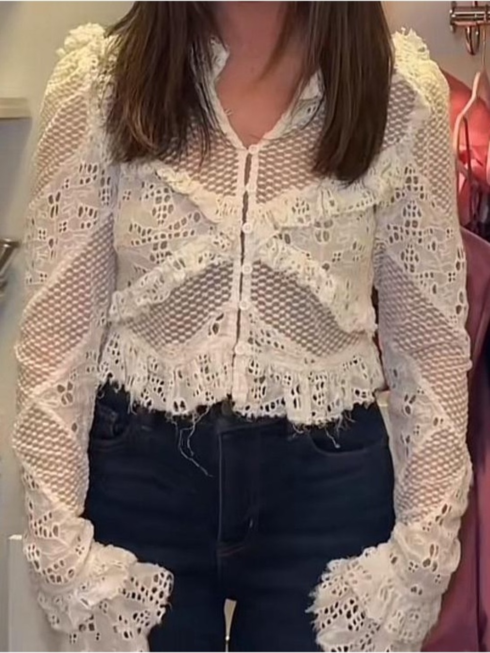 NWT ANTHROPOLOGIE white Embroidered Lace Cropped Jacket. Size Small